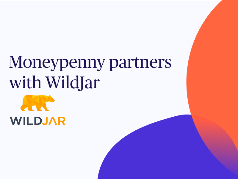 Text reading 'Moneypenny partners with WildJar' with a geometric yellow bear logo above the word WildJar.