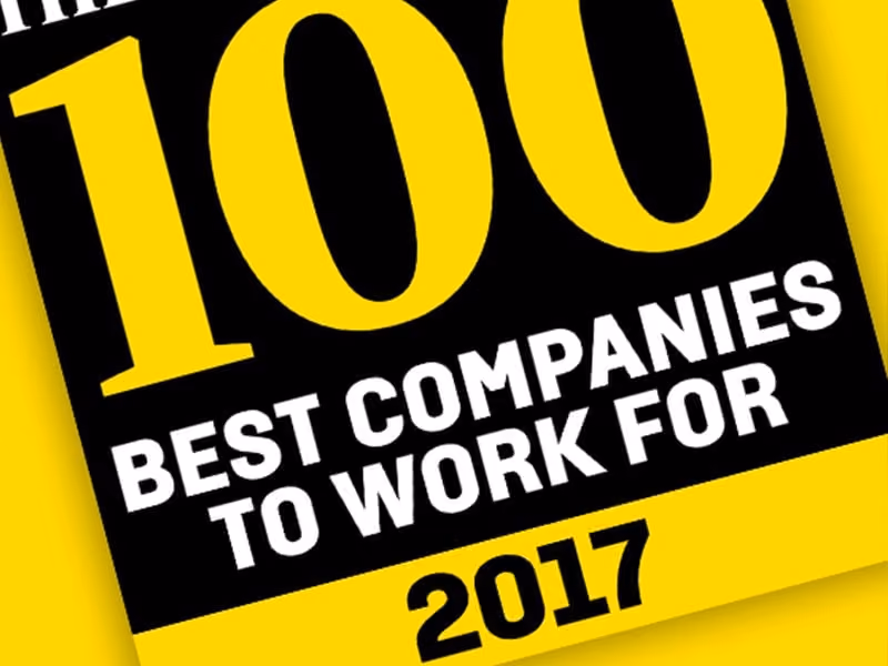 Black and yellow graphic stating 100 best companies to work for 2017.