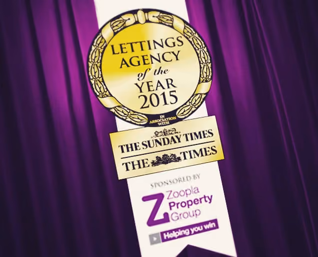 Award ribbon for Lettings Agency of the Year 2015 by The Sunday Times and The Times, sponsored by Zoopla.