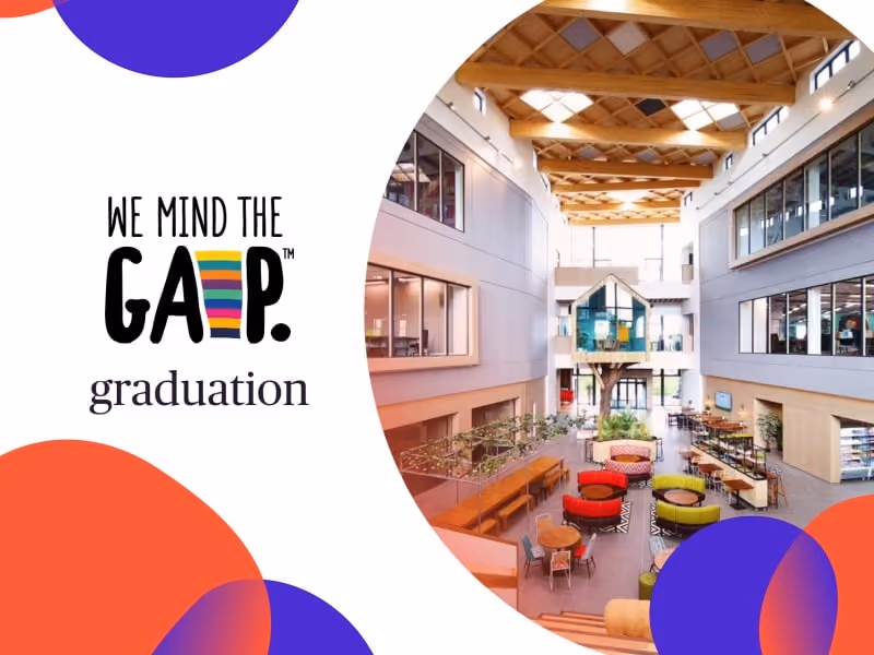 Modern, spacious interior with seating, wooden ceiling beams, and a treehouse-style meeting room in an office or school.
