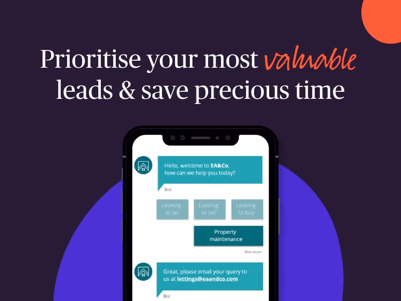 Text saying prioritize your most valuable leads and save time above a phone showing a chatbot interface.