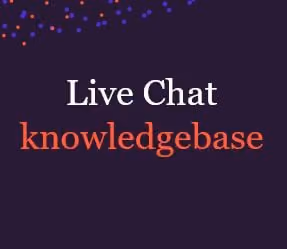 Text reading 'Live Chat knowledgebase' on a dark background with small colored dots in the top left corner.