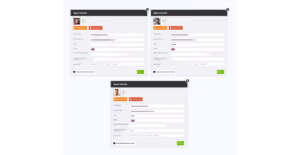 Three chat interface windows showing conversations with Sage Stevens and Kate Stevens, with user profile images, message histories, and quick reply input fields including an option for attaching files and a green send button.