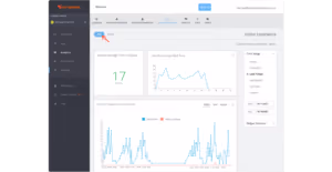 Dashboard screen showing website analytics with user counts and traffic graphs.