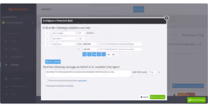 Popup window to configure a proactive rule with conditions for chat triggers and auto message setup.