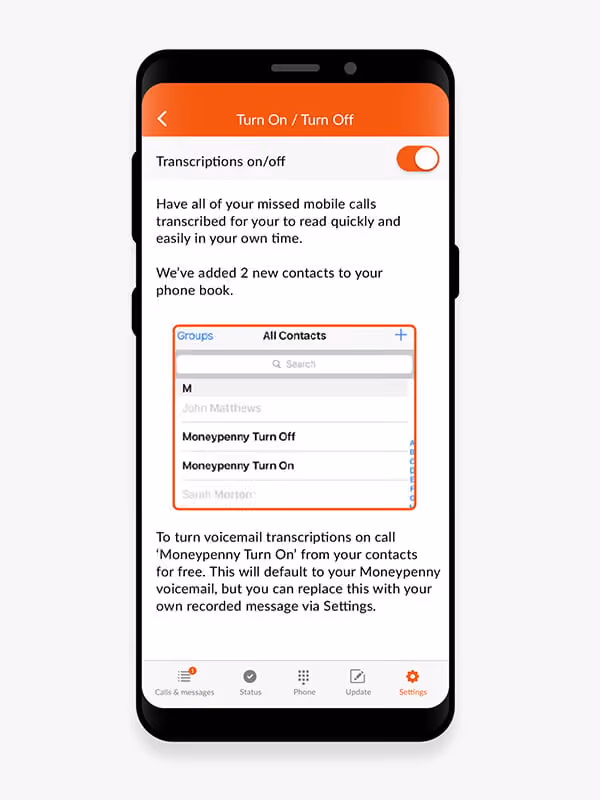 voicemail settings - contacts