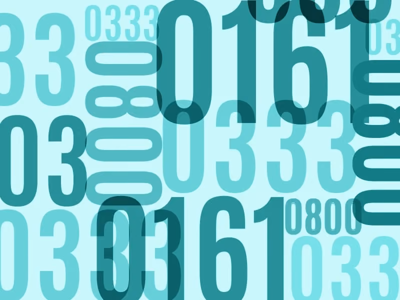 Pattern of overlapping large numbers 0161, 0333, and 0800 on a light blue background.