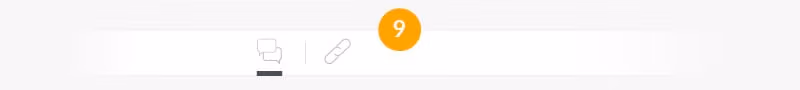 User interface section with icons for comments and linking, and a prominent orange circle displaying the number 9.