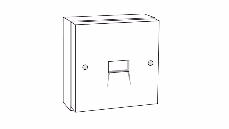 Black-and-white line drawing of a wall switch box with two screws and a rectangular cutout.