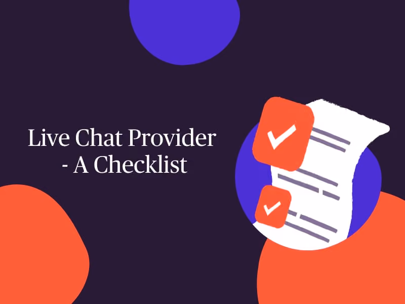 Text 'Live Chat Provider - A Checklist' with icons of a paper checklist and check marks on colorful shapes.