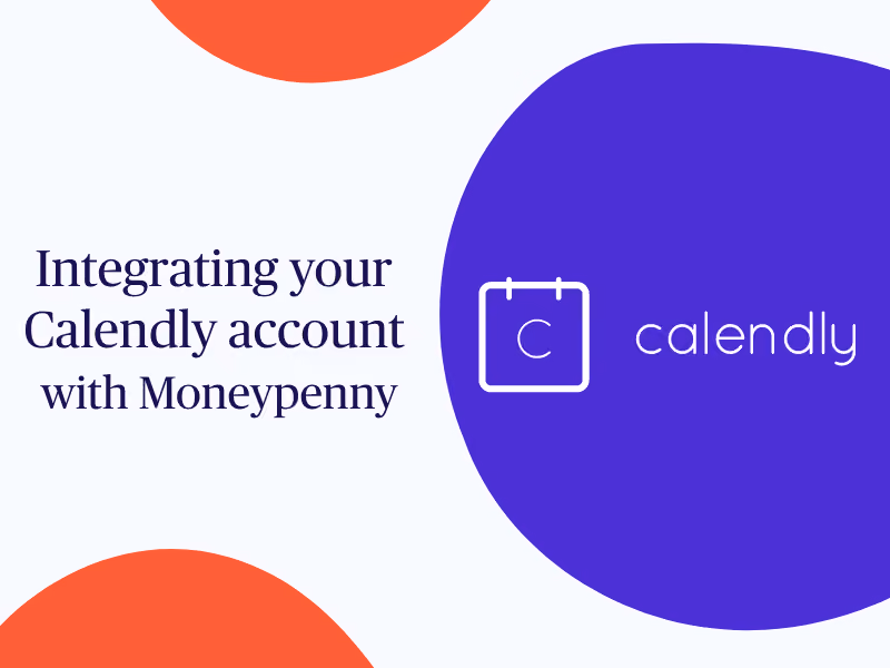 Text about integrating Calendly account with Moneypenny beside Calendly logo on purple background.