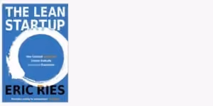 Cover of the book 'The Lean Startup' by Eric Ries, featuring a blue background with a white circle brushstroke design.
