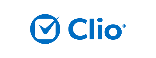 Clio logo including a blue checkmark inside a rounded square next to the word Clio.