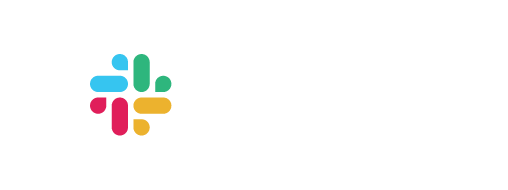 Slack logo with colorful hashtag icon and white text on a transparent background.