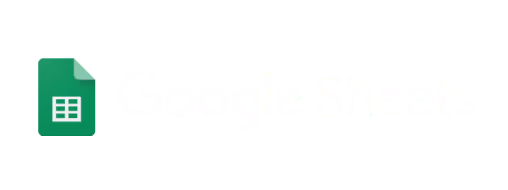 Google Sheets logo with green spreadsheet icon and white text on transparent background.