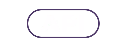 White letters API inside a rounded dark purple outline.