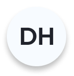 Circular avatar icon with dark letters DH on a light grey background.