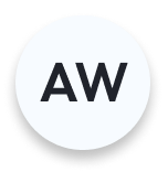 White circular icon with black letters 'AW' in the center.