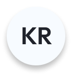 Circle avatar with the letters KR in dark font on a light background.