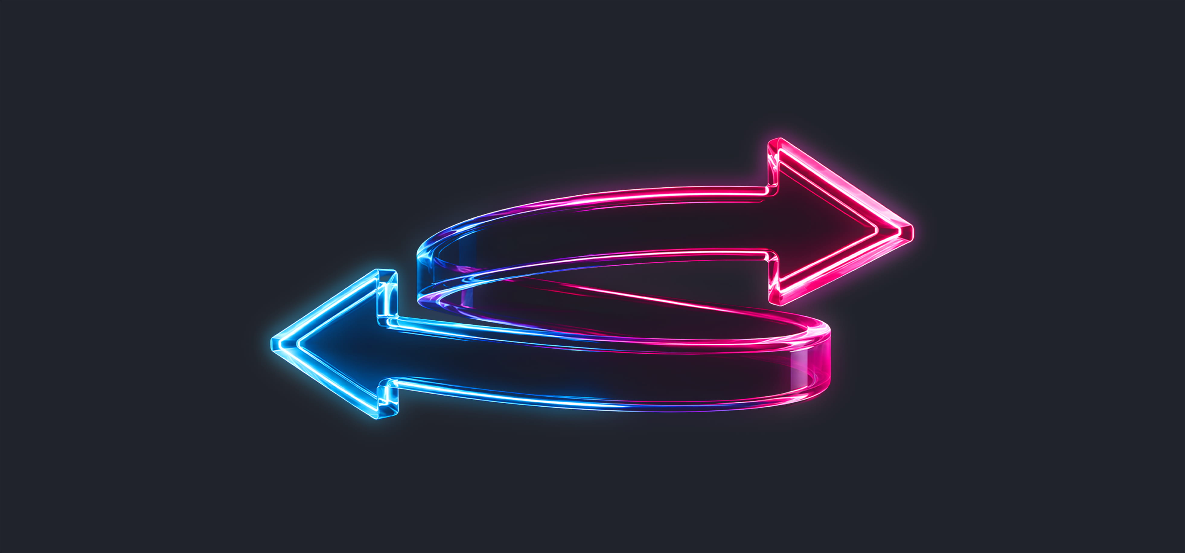 Neon blue arrow pointing left and neon pink arrow pointing right on black background.