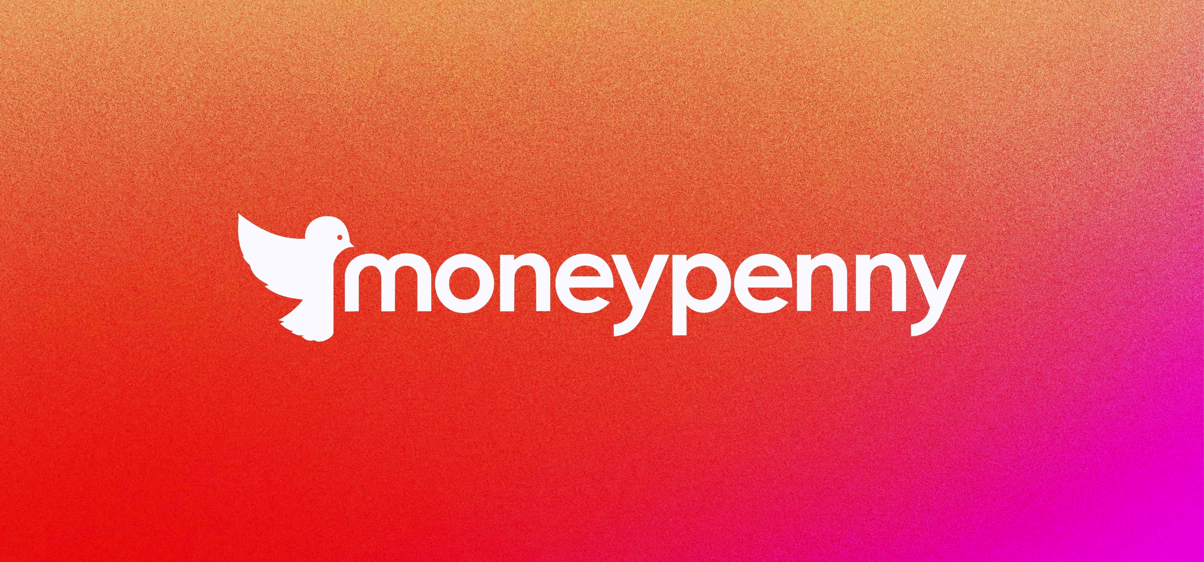 Moneypenny logo featuring a white stylized bird to the left of the brand name on an orange to pink gradient background.