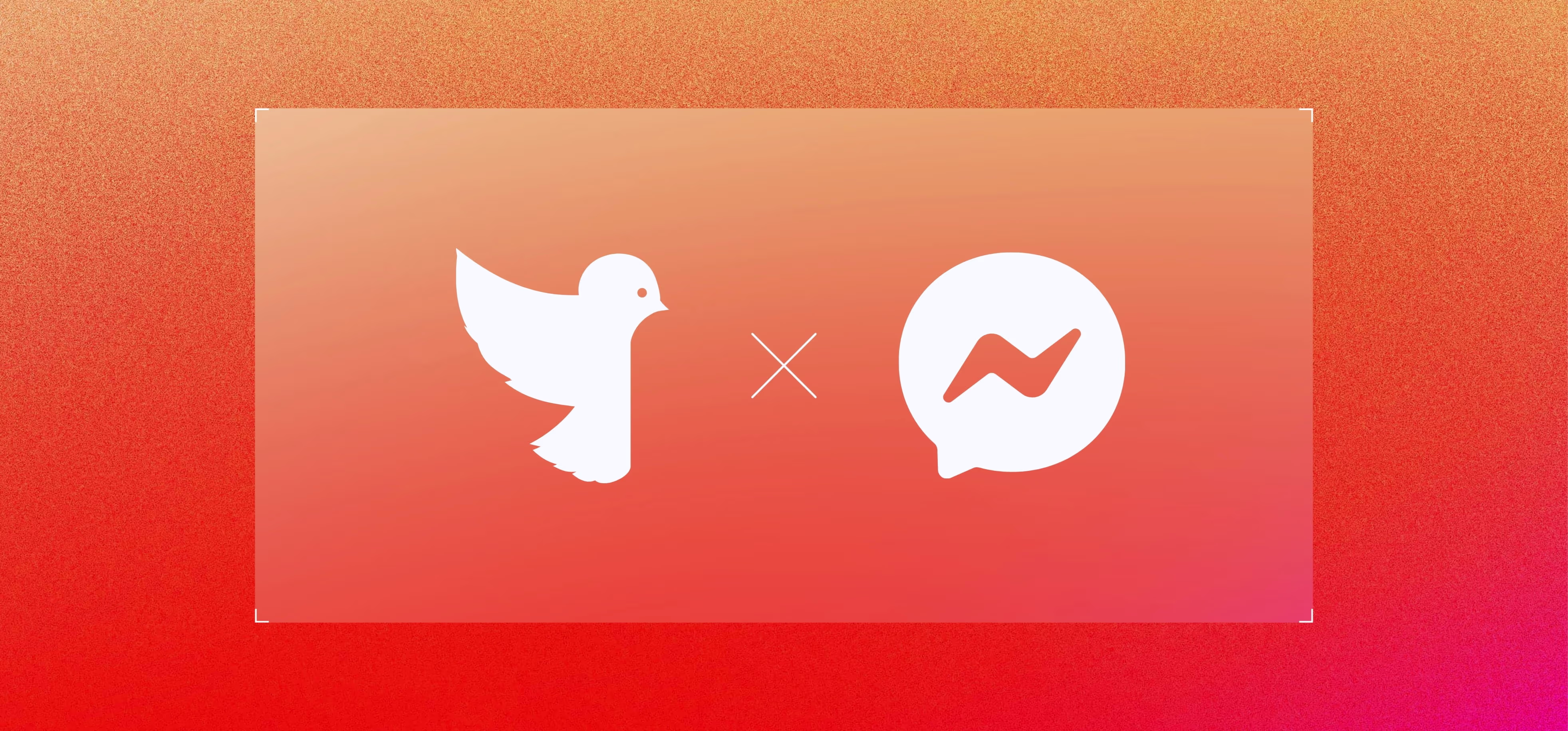 White dove icon to the left and Facebook Messenger logo to the right, separated by a white multiplication sign on an orange gradient background.