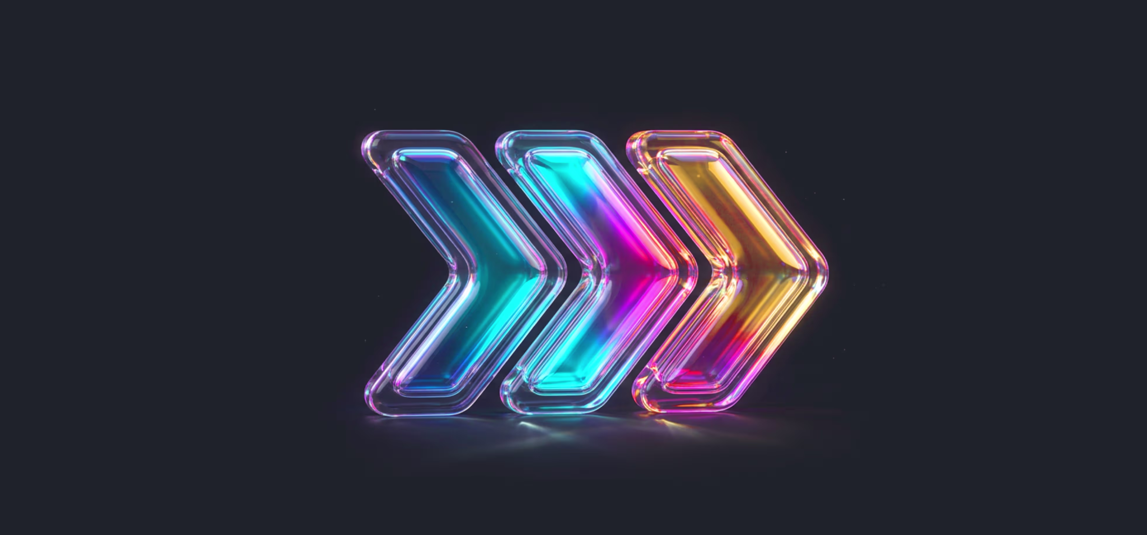 Three translucent arrows pointing right in blue, pink, and orange colors on a dark background.