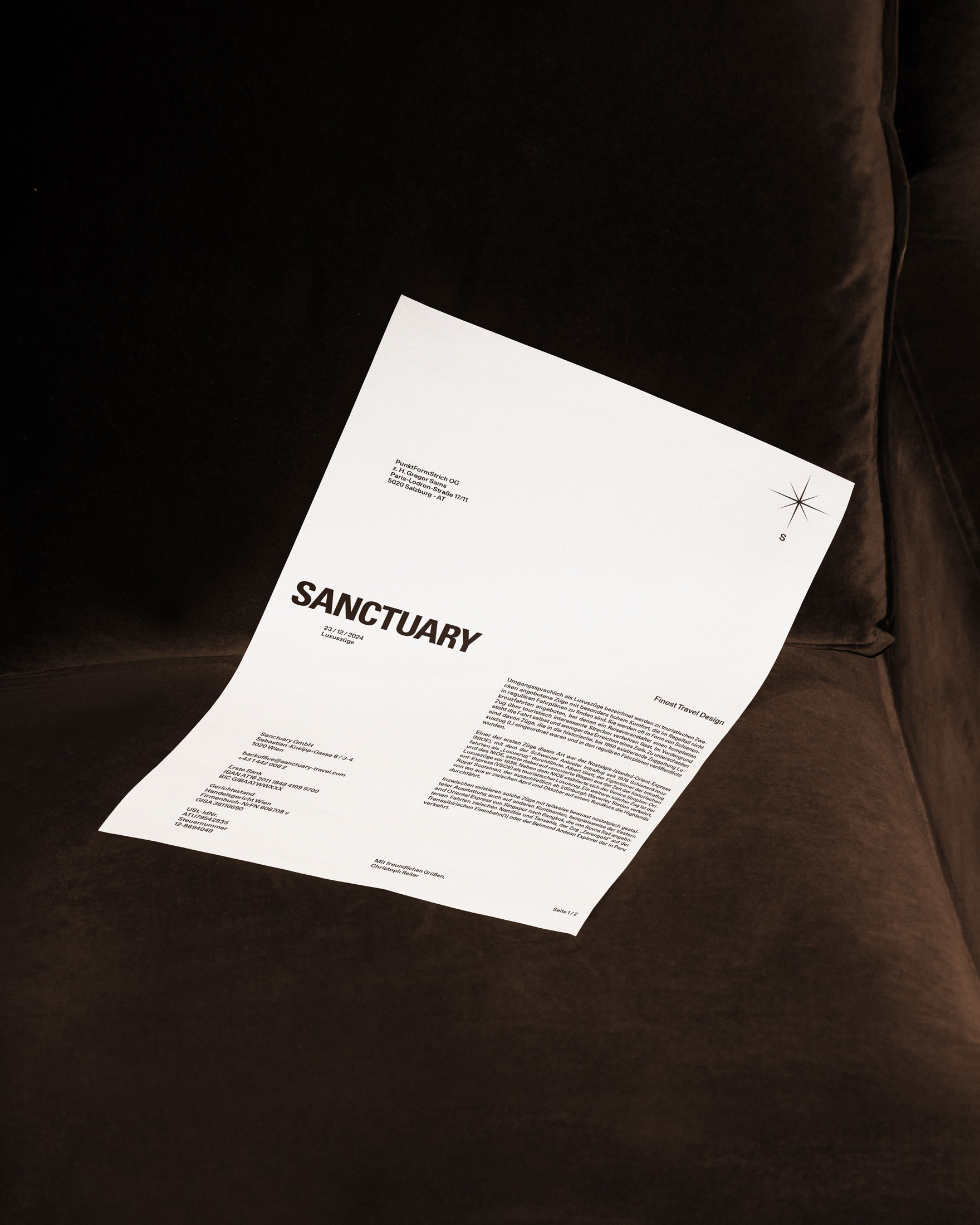 White Sanctuary letterhead with a minimal typographic layout