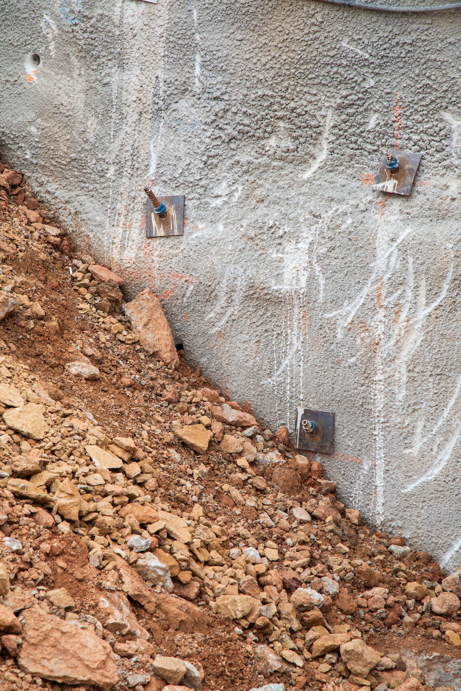Rock face and exposed soil at a construction site