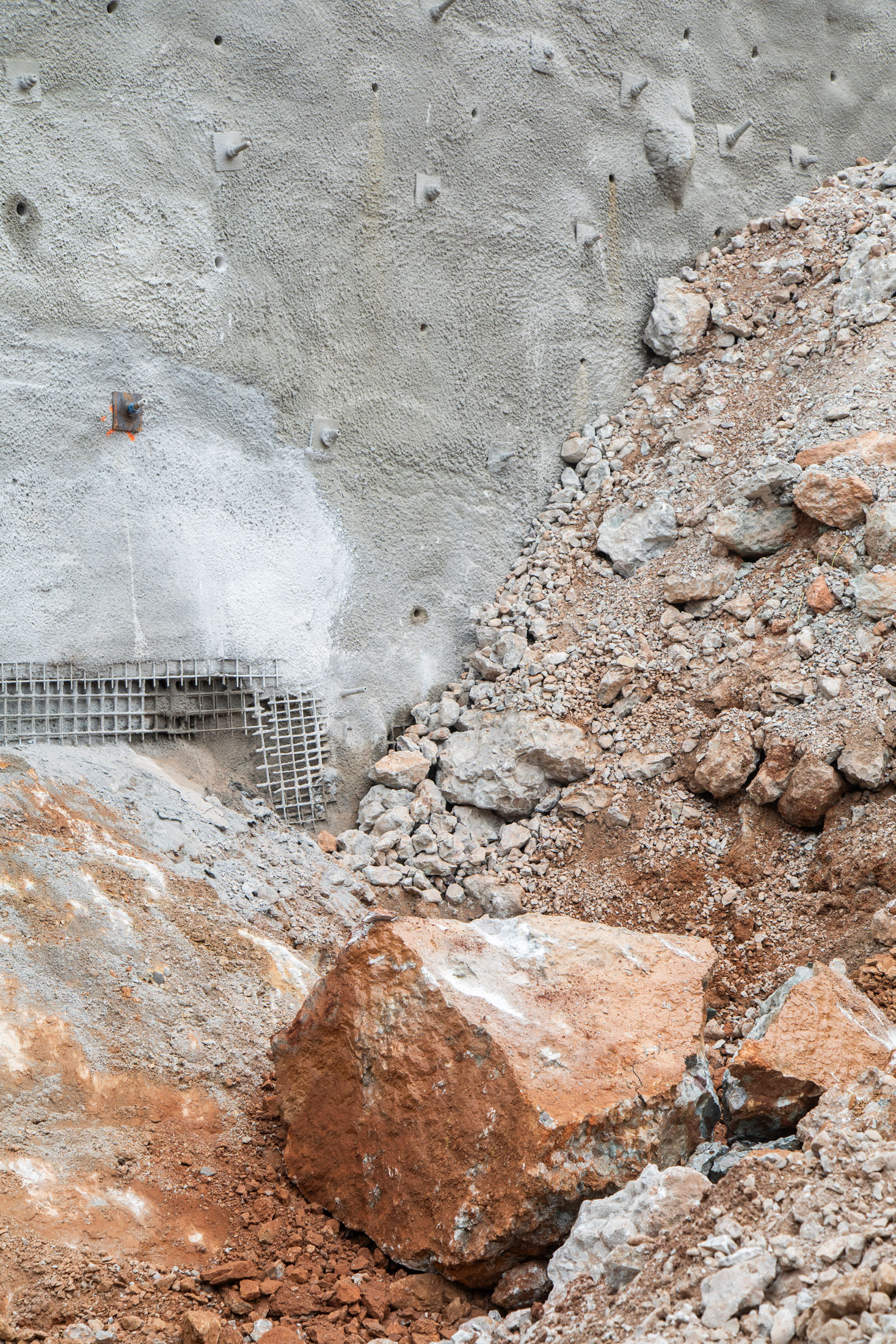 Detail of rock, soil and stone blocks at the construction site