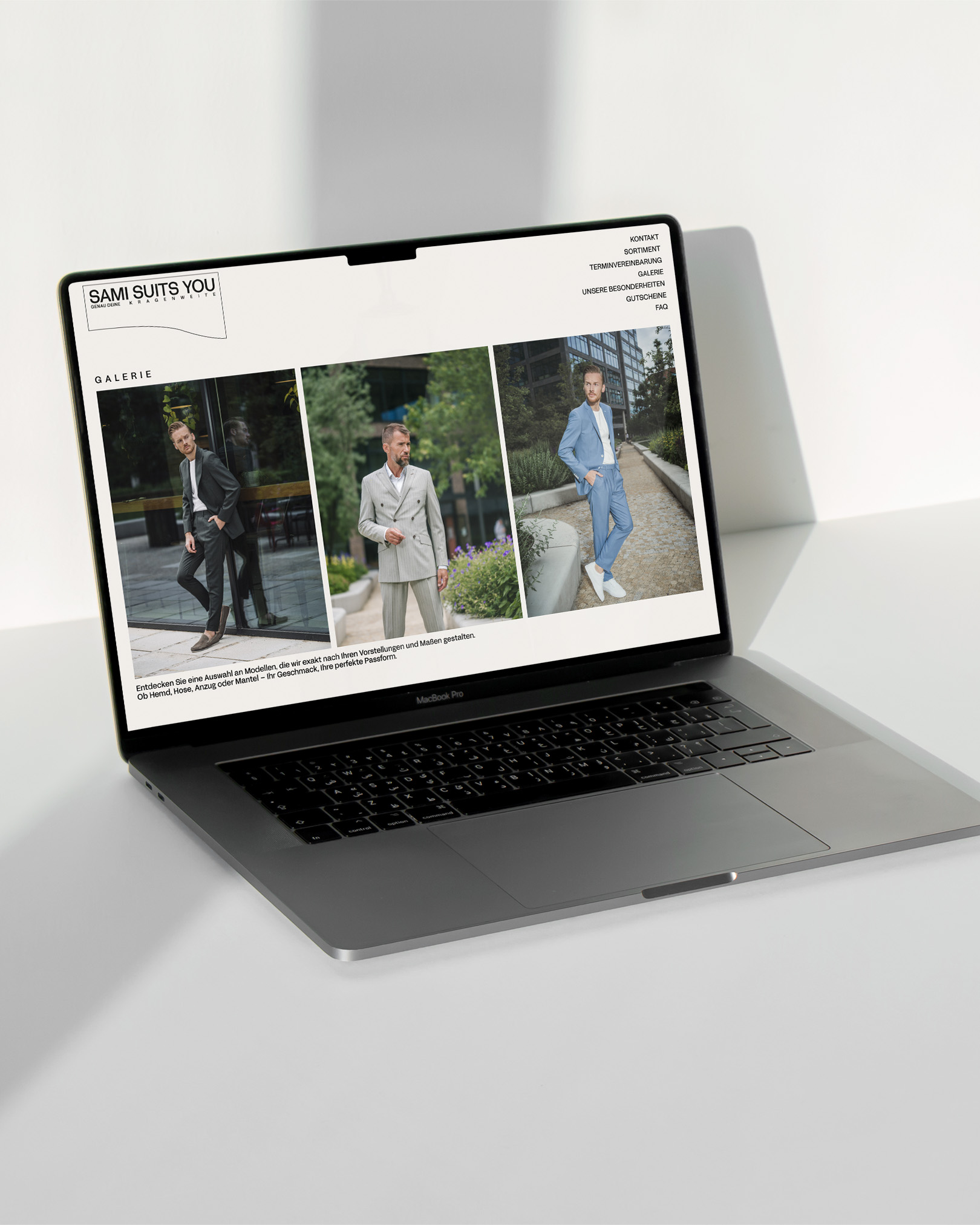 Sami Suits You website with fashion photography on a laptop