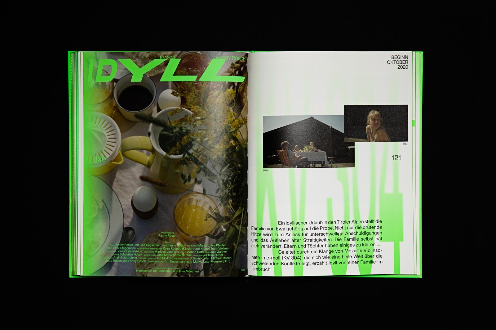 Spot on Mozart spread with photographs and overlapping green typography