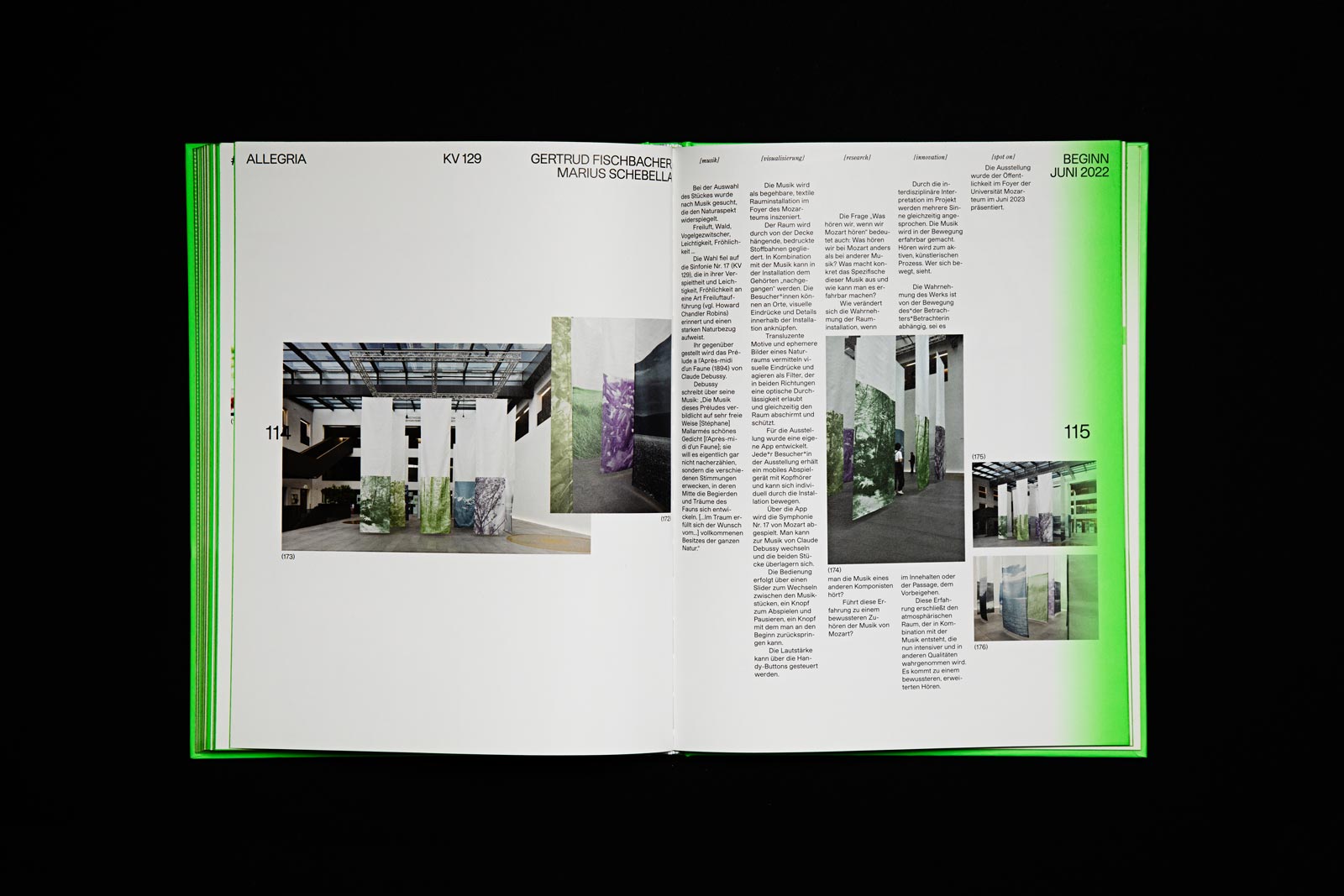 Open Spot on Mozart spread with an architecture photograph and text columns