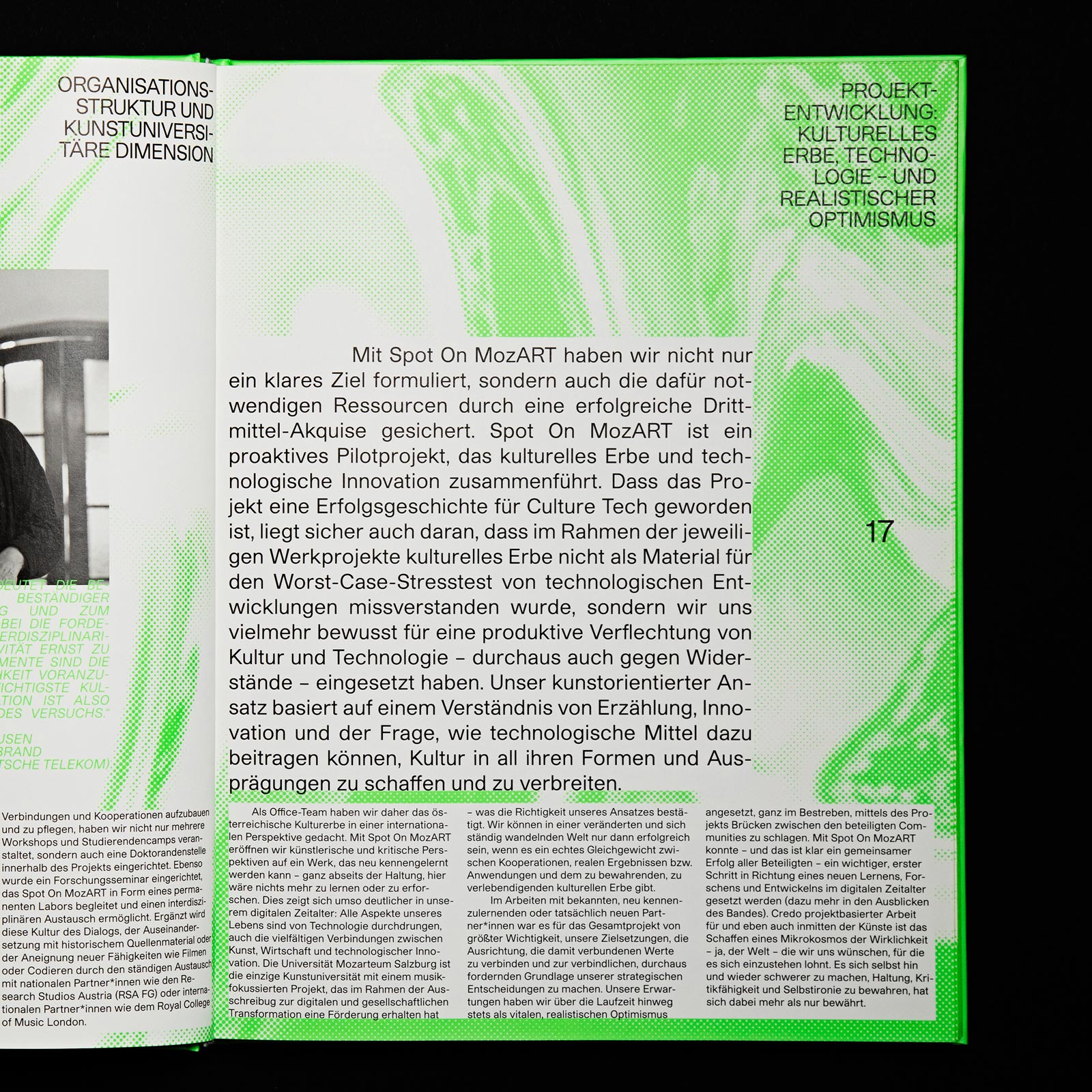 Detail of a Spot on Mozart page with text and a green image overlay