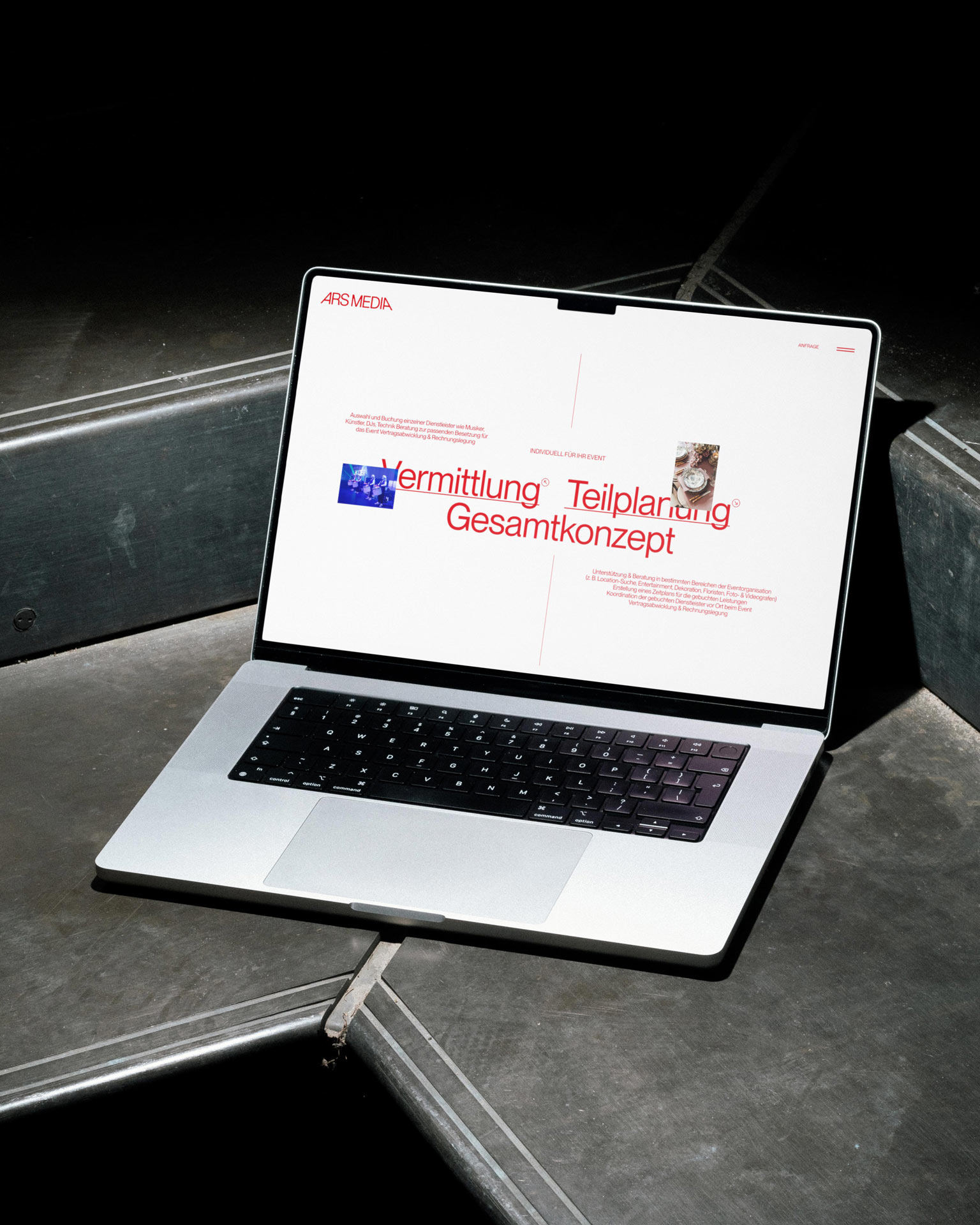 Ars Media talent booking website on a laptop