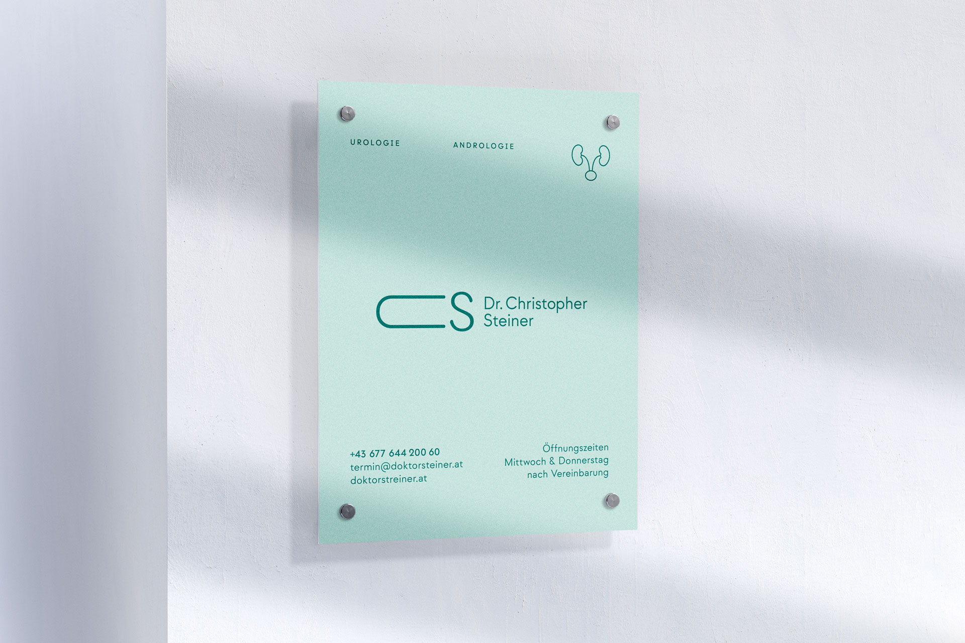 Transparent practice sign with a logo and contact details