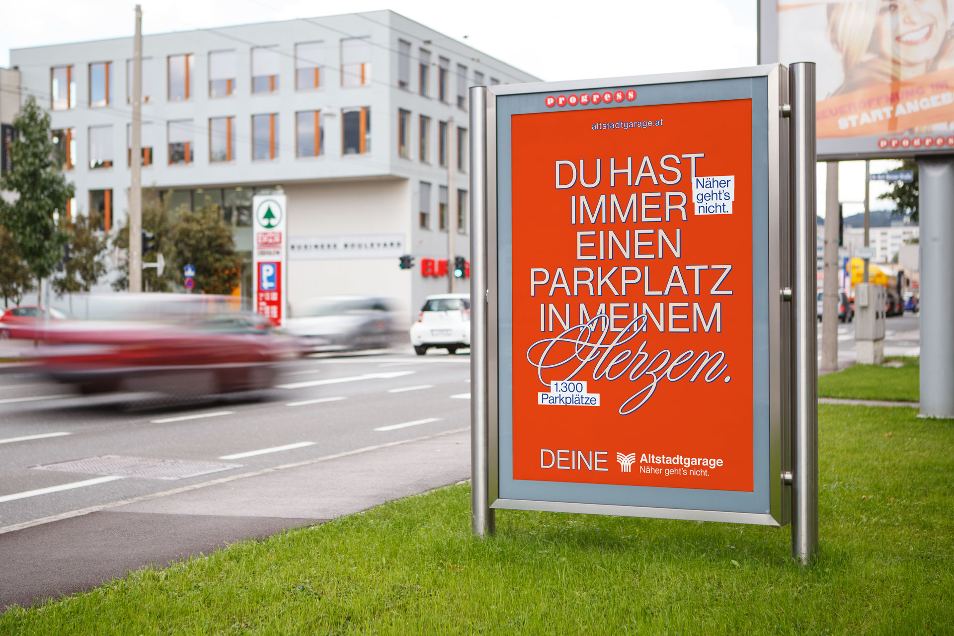 Citylight poster reading Du hast immer einen Parkplatz in meinem Herzen