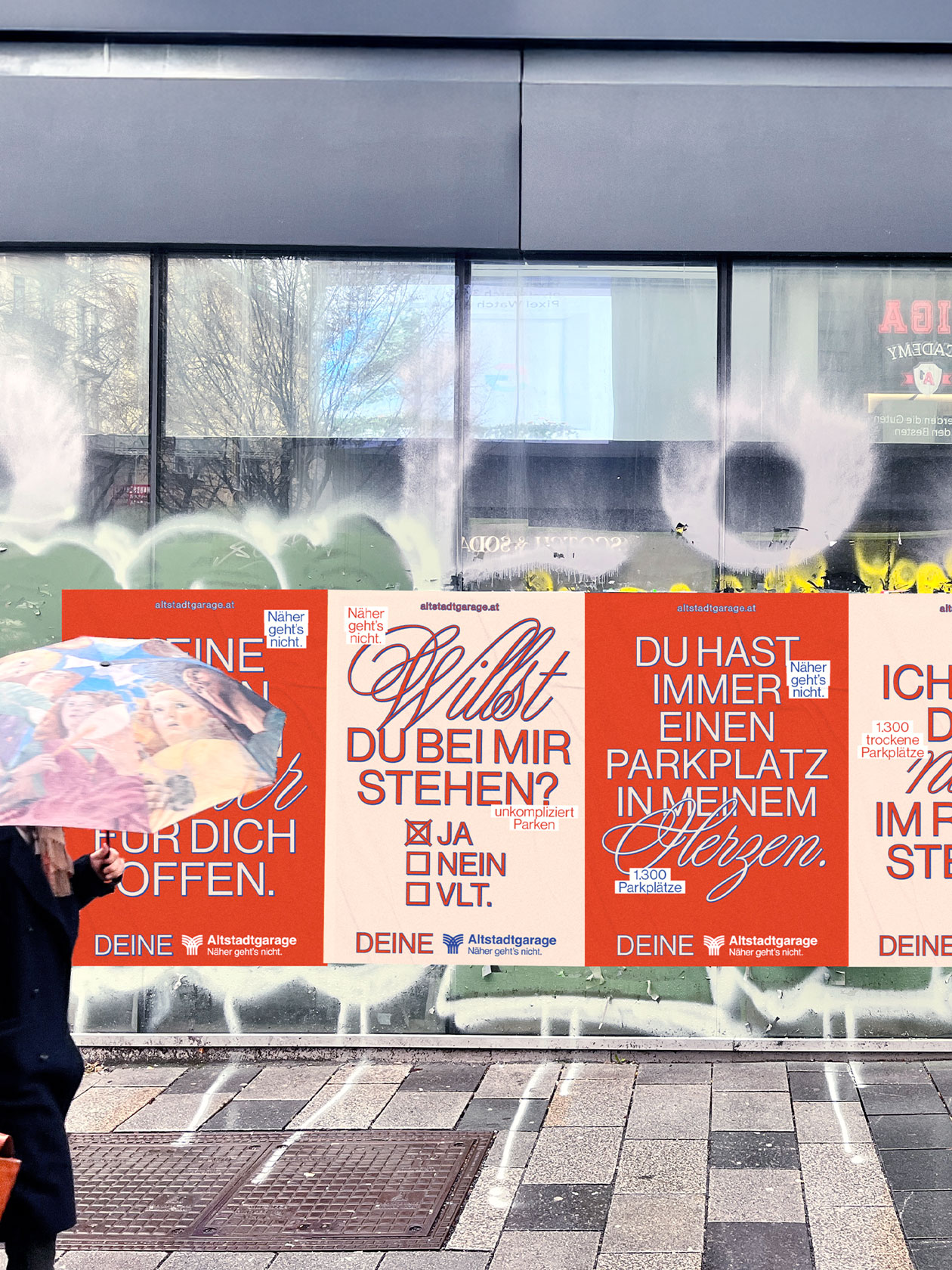 Altstadtgarage poster series with typographic love messages in an urban setting