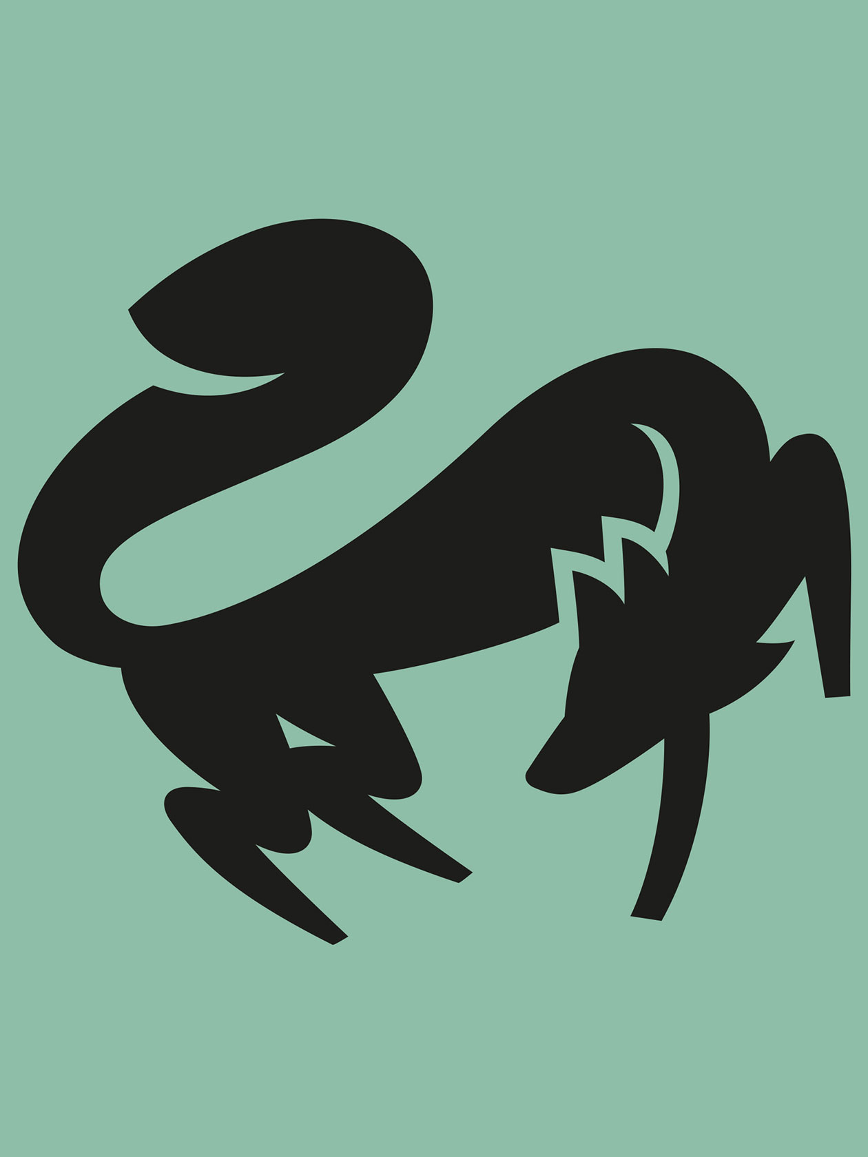 Abstract black fox symbol on a mint-green background
