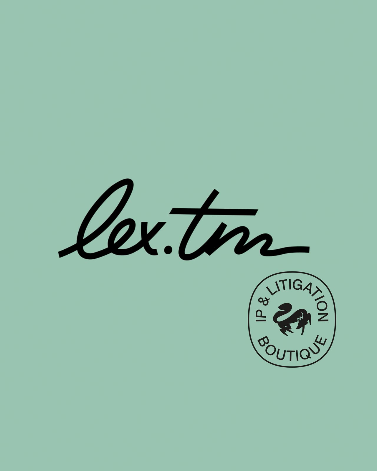 lex.tm wordmark and circular fox seal on mint green