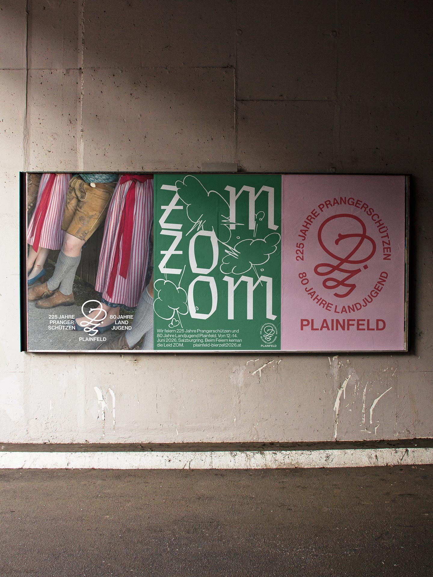 Three-part Zom Zom Zom campaign poster on an interior wall