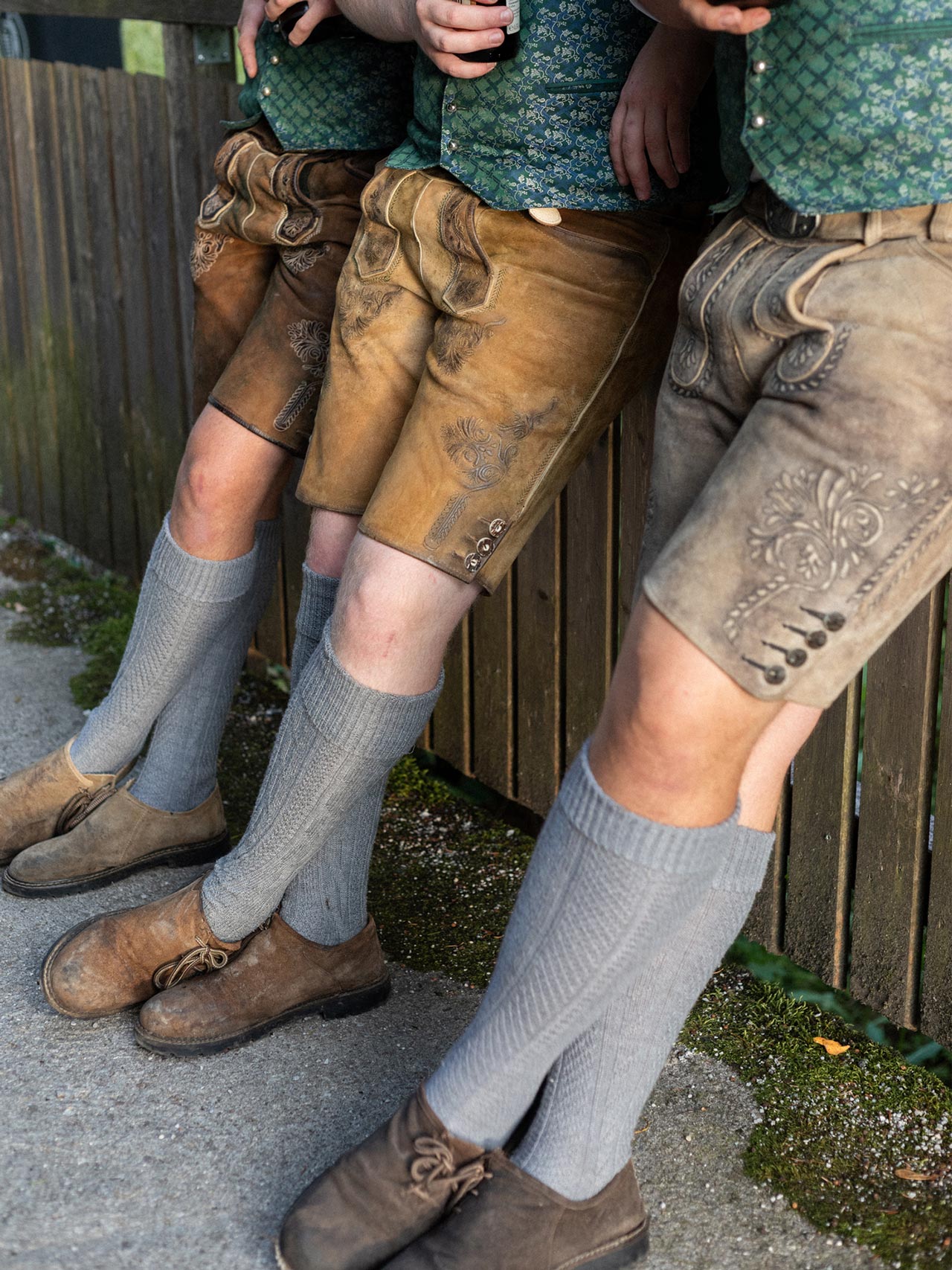Detail of leather shorts, grey knee socks and traditional shoes