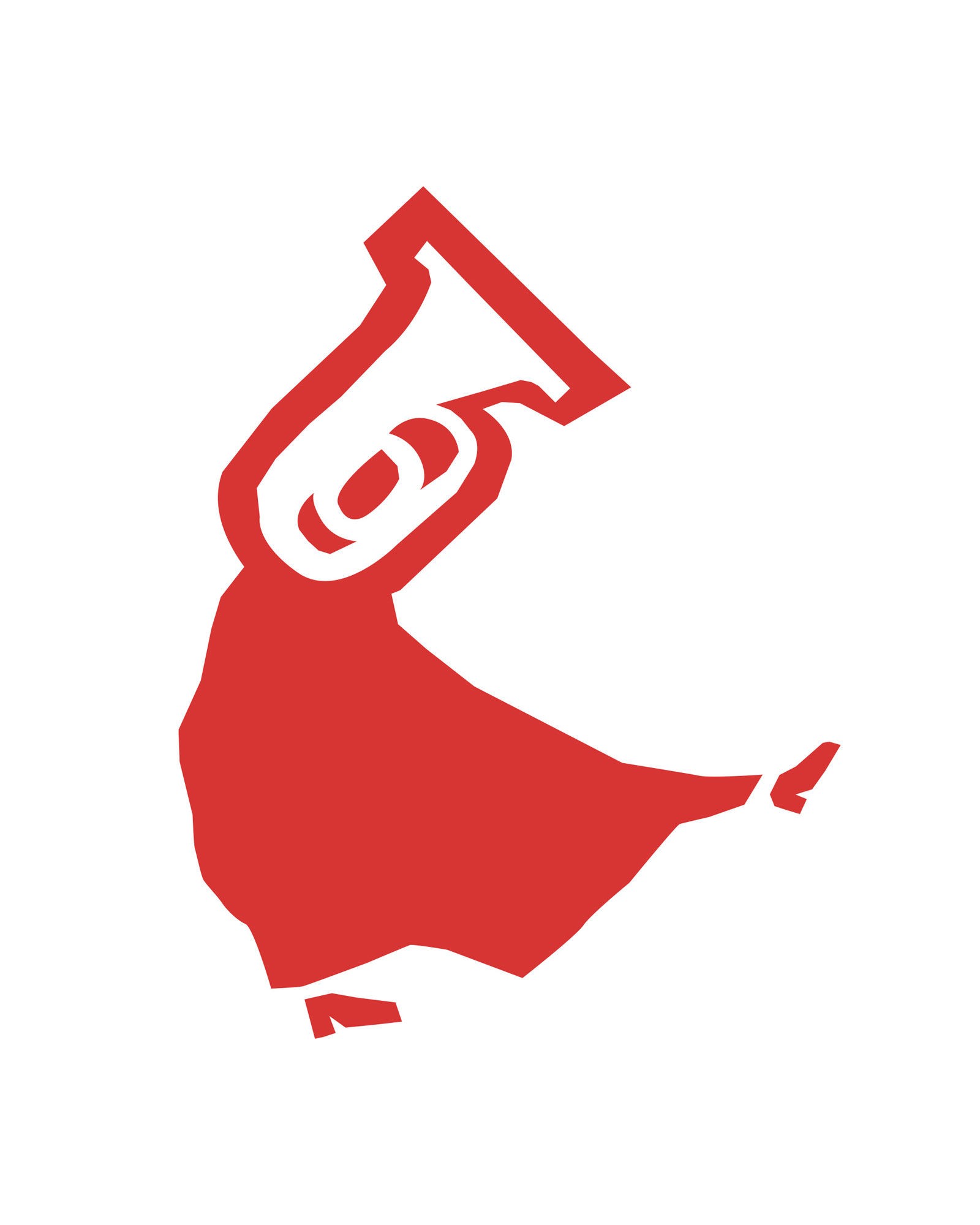 Red illustrated tuba character with a flowing dress
