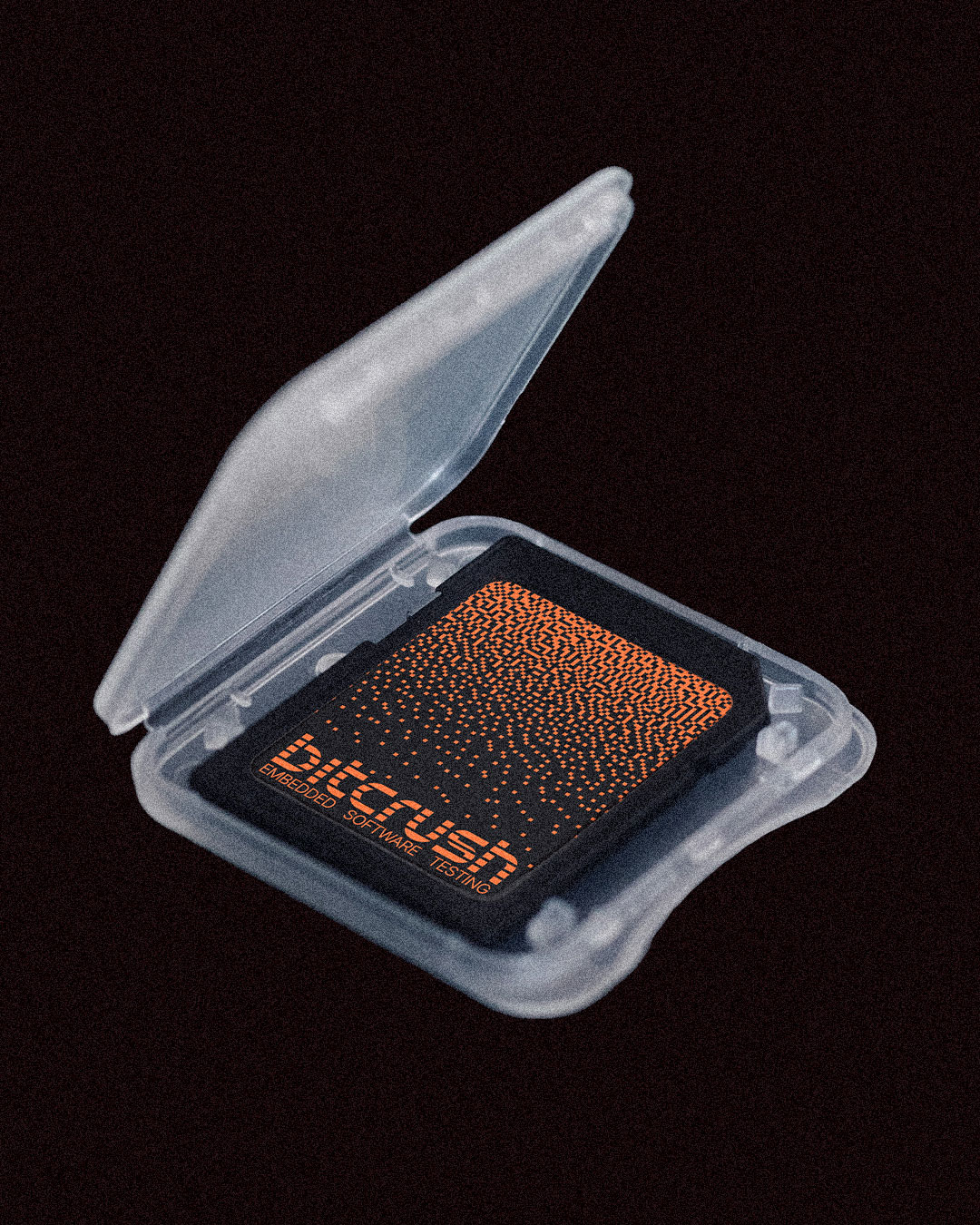 Orange-and-black bitcrush design inside an open transparent box
