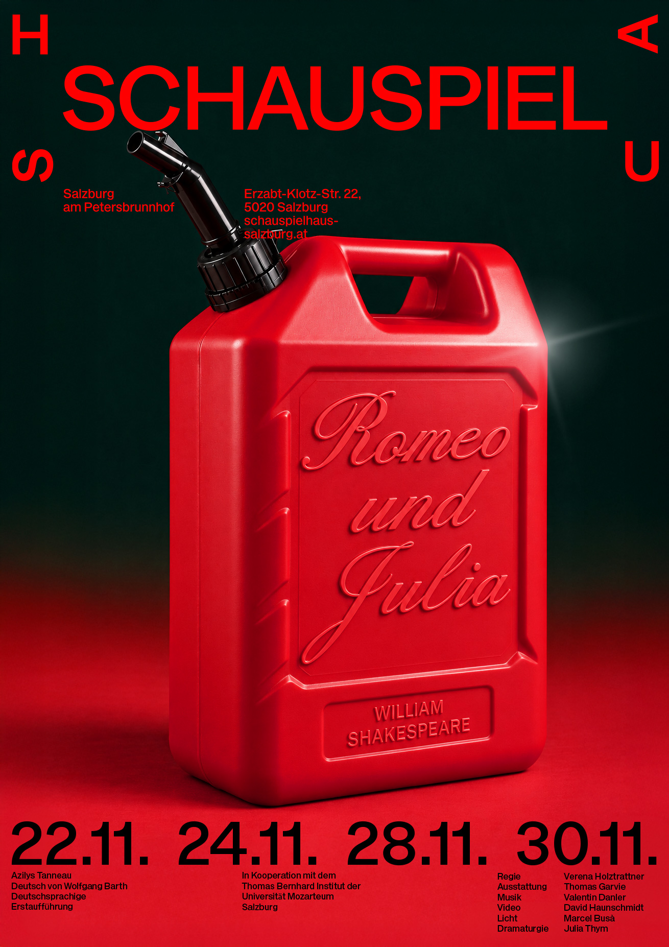 Romeo and Juliet poster concept with a red petrol can for Schauspielhaus Salzburg