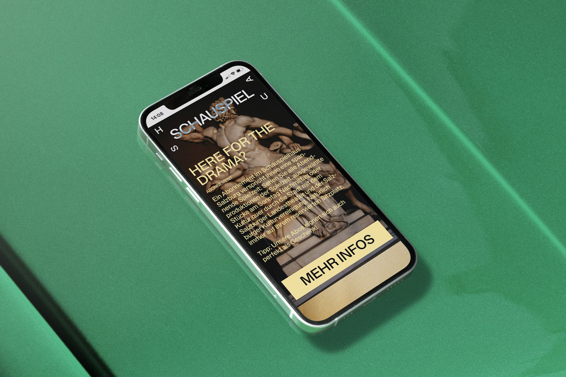 Mobile Schauspielhaus Salzburg website concept on a smartphone