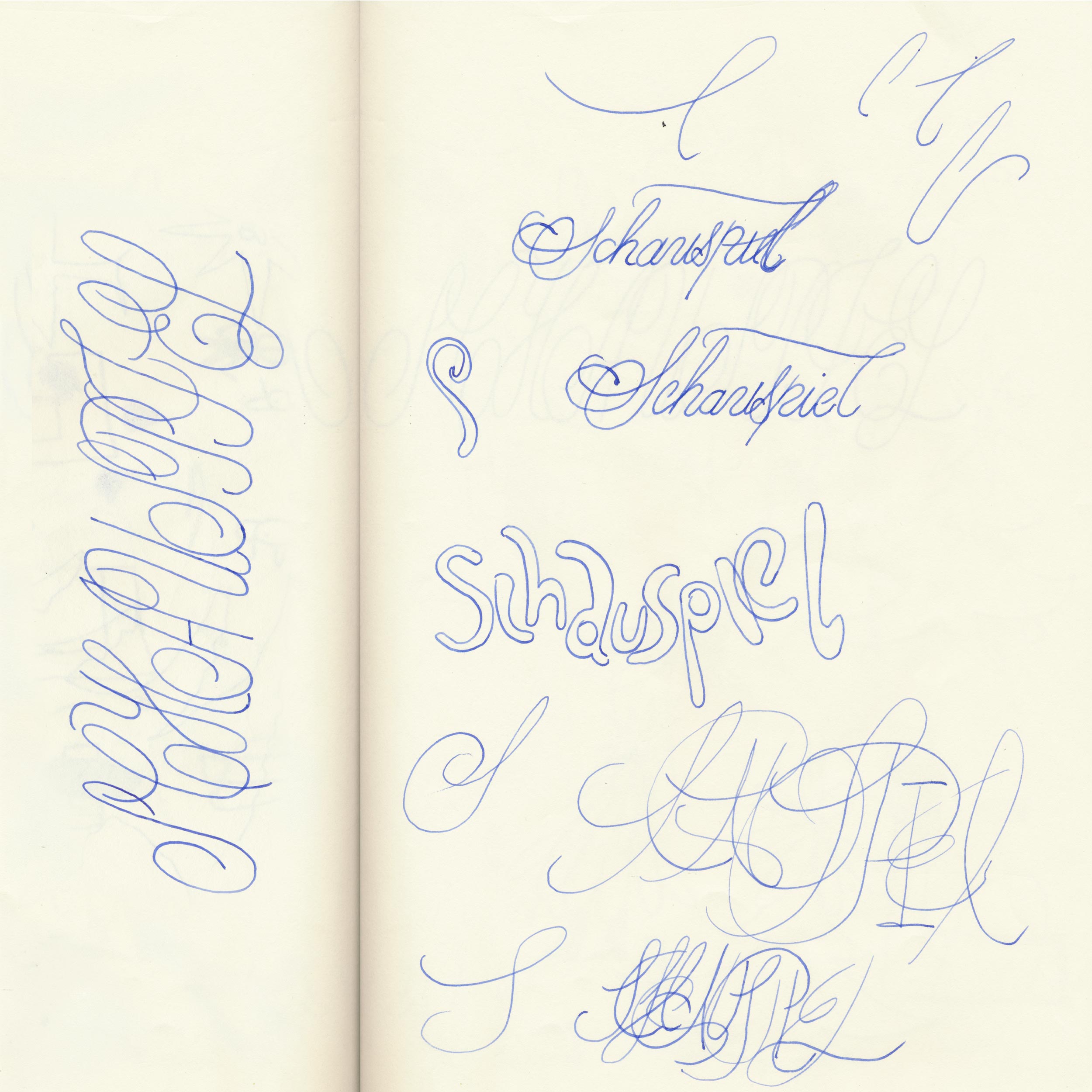 Sketchbook with hand-drawn theatre title lettering