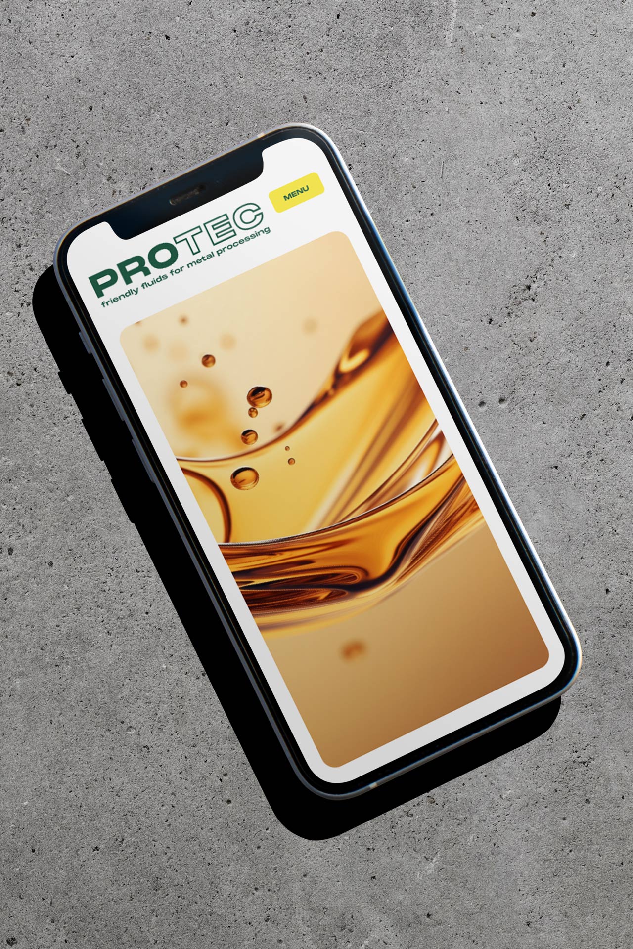 PROTEC website with a liquid visual on a smartphone