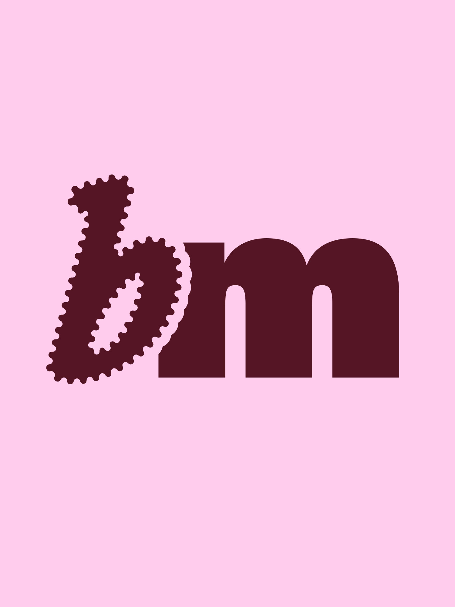 Burgundy bm monogram on a pink background