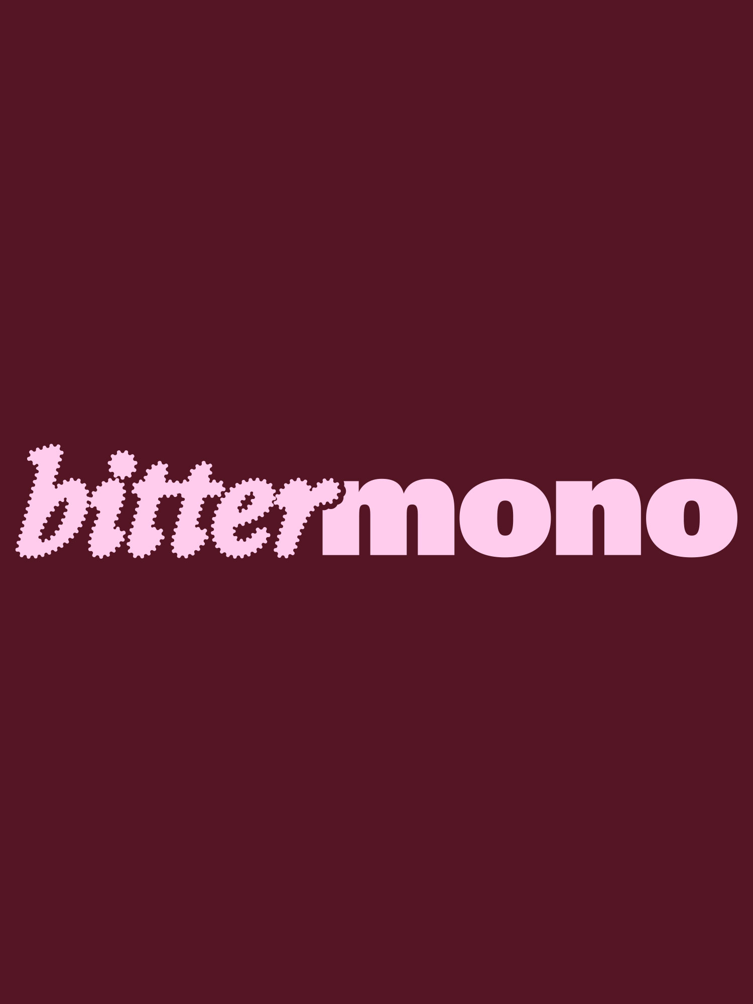 Pink Bittermono wordmark on a burgundy background